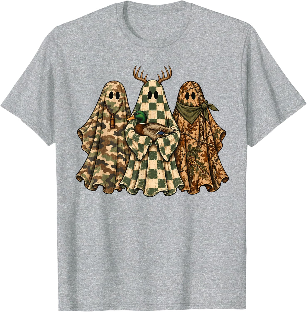 Camo Ghost Duck Deer Hunting Funny Fall Halloween Hunter T-Shirt - Heather Grey