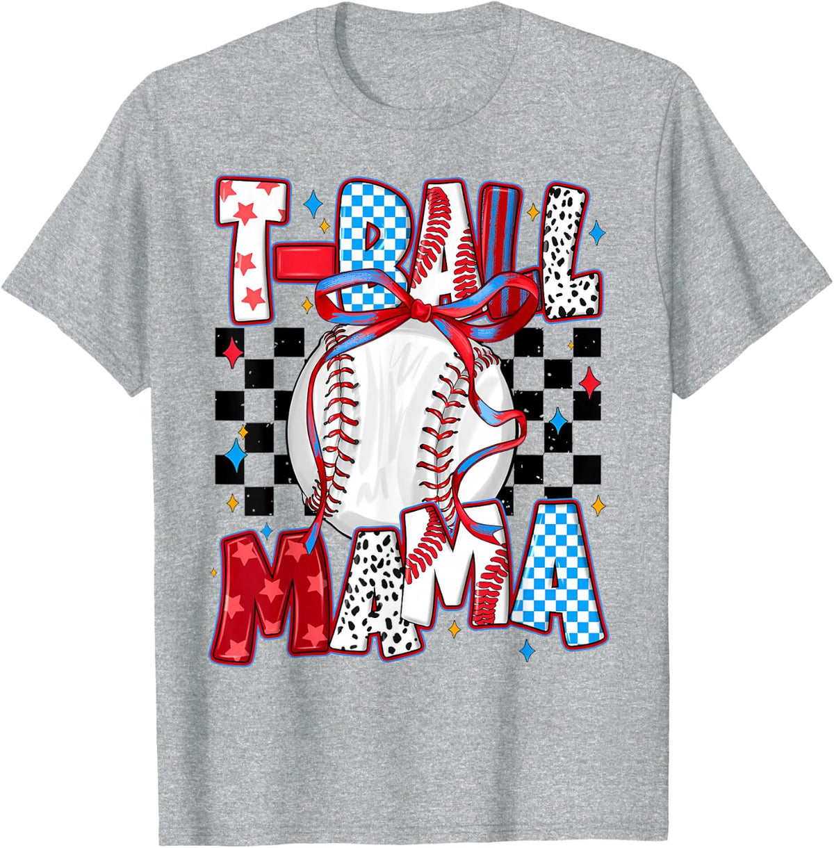 Teeball Mom Leopard Funny Tee-ball Mom Mother's Day 2026 T-Shirt - Heather Grey