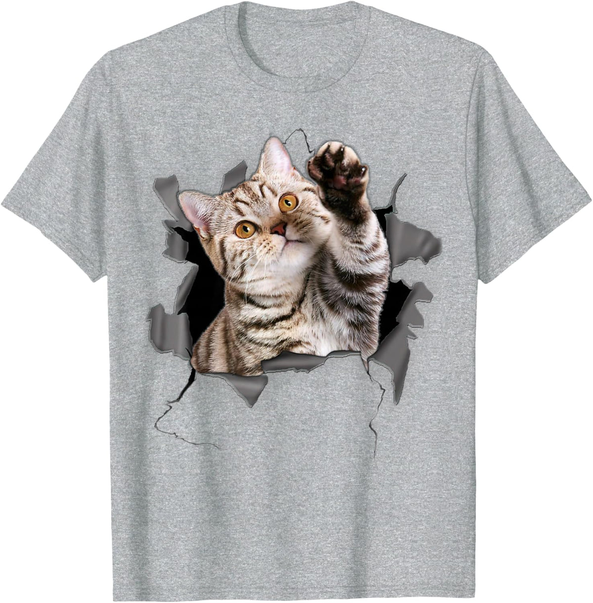 Cute Cat Torn Cloth Funny T-Shirt Tee for Cat Lovers Cat Mom Cat Dad - Heather Grey
