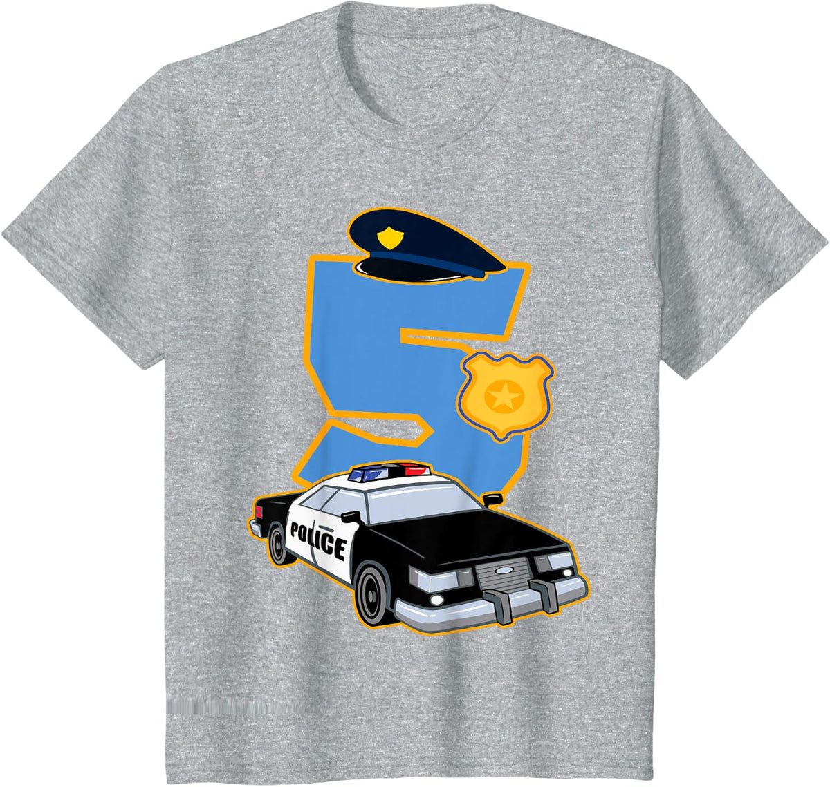 5th Birthday Police T-Shirt 5 Year Old Officer Car Costume Tee for Boys Girls Kids - Heather Grey
