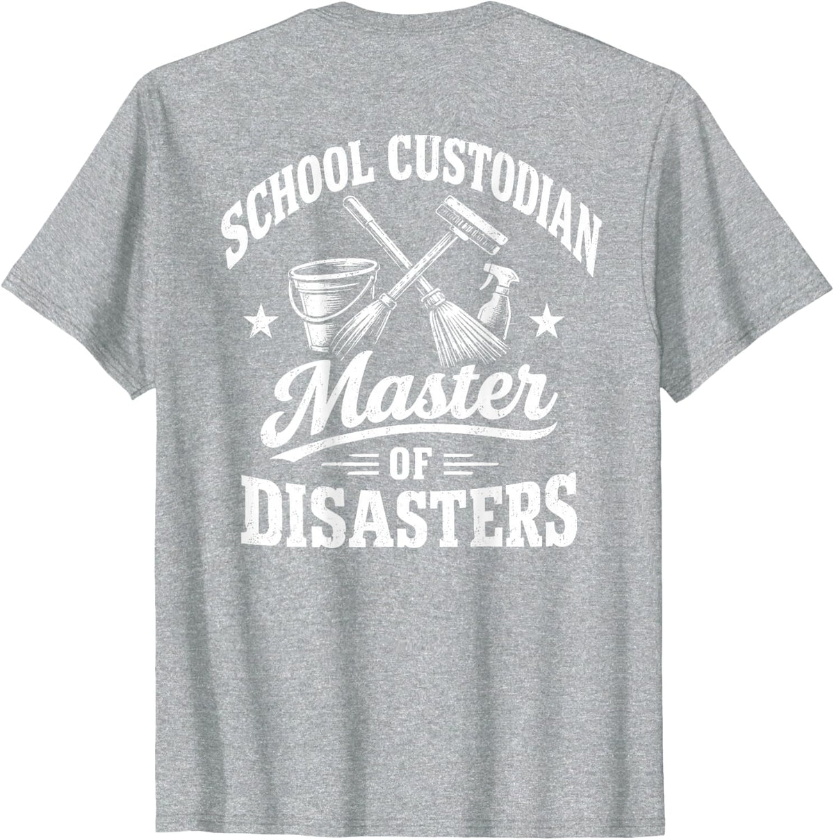 (On Back) School Custodian Appreciation Retro Vintage T-Shirt - Heather Grey